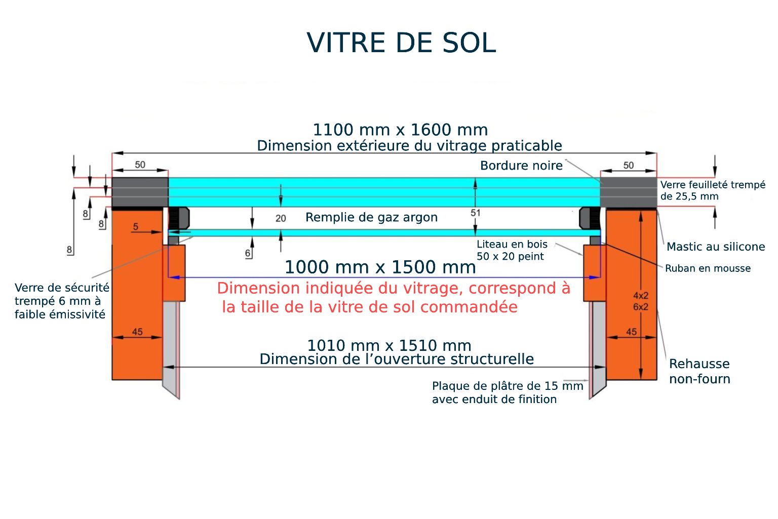 Vitre de Sol 100x150 cm